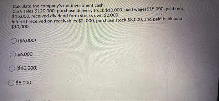 Calculate the company's net investment cash: Cash