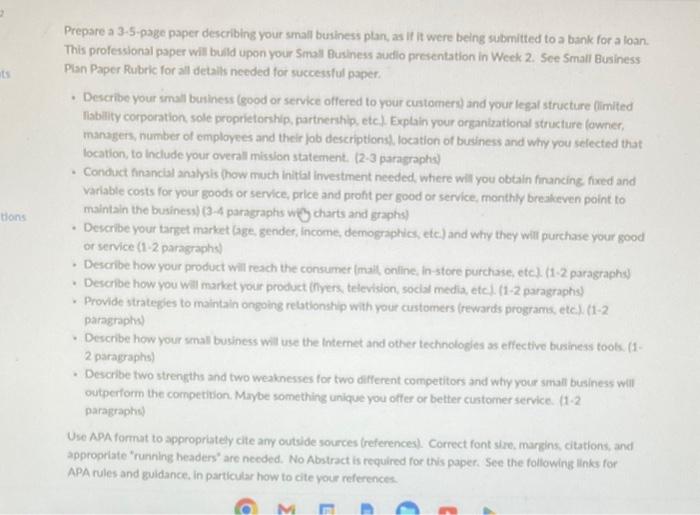 Prepare a 3-5-page paper describing your small