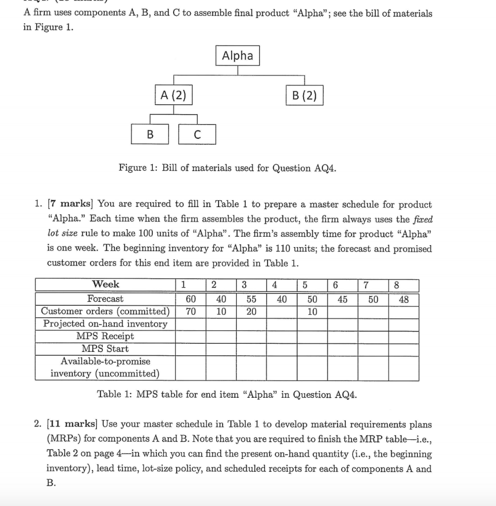 A firm uses components A, B, and C to assemble