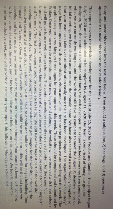 Copy and paste this report into the text box