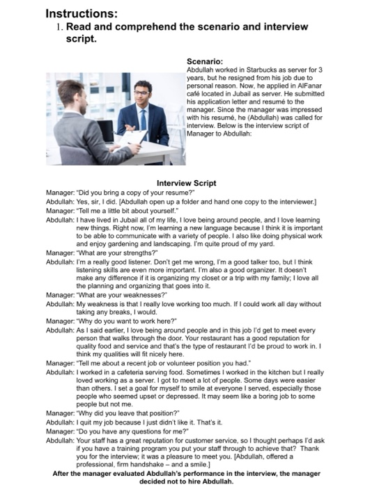 Instructions: 1. Read and comprehend the scenario