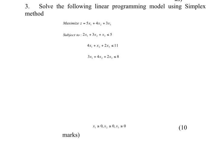 3. Solve the following linear programming model