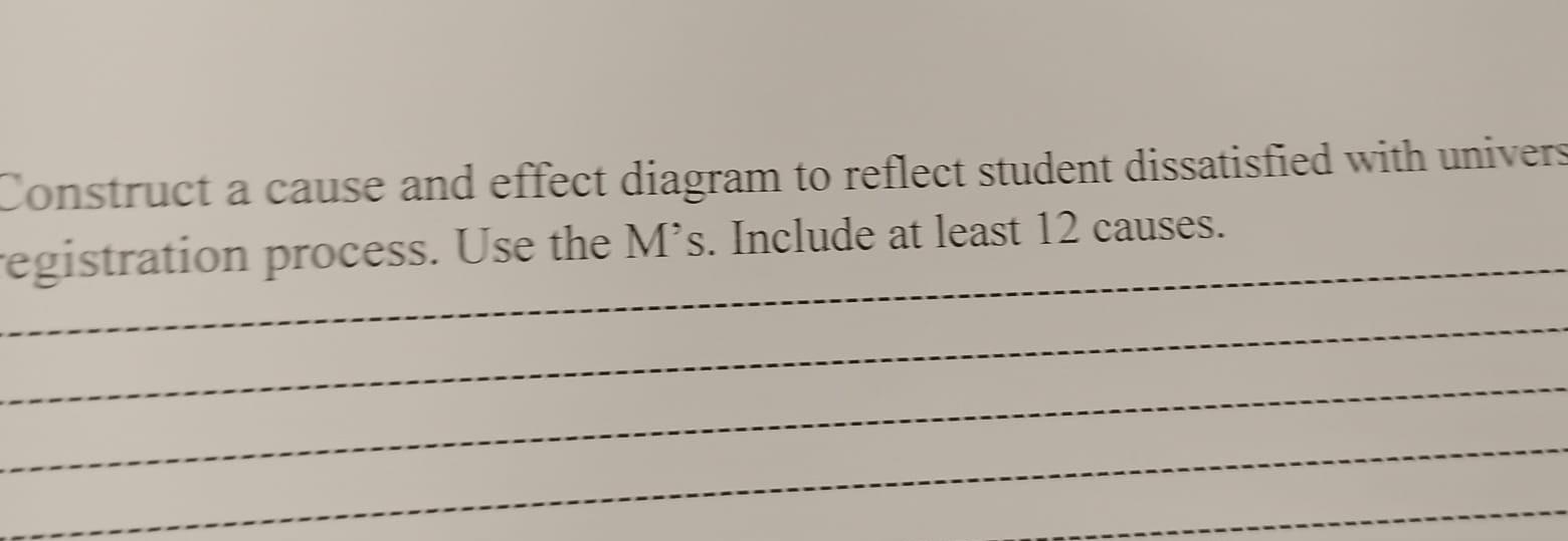 Construct a cause and effect diagram to reflect