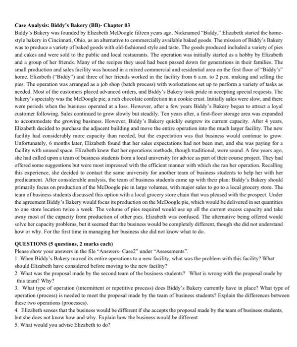 Case Analysis: Biddy's Bakery (BB)- Chapter 03