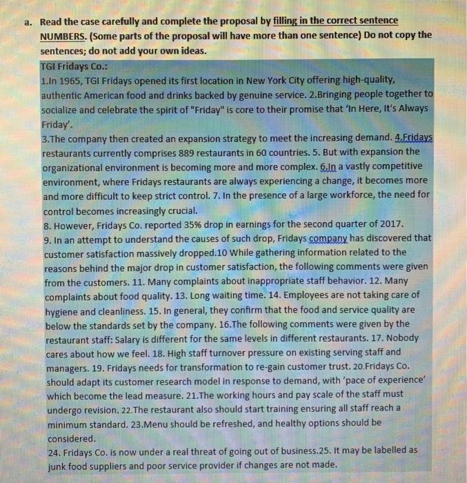 a. Read the case carefully and complete the