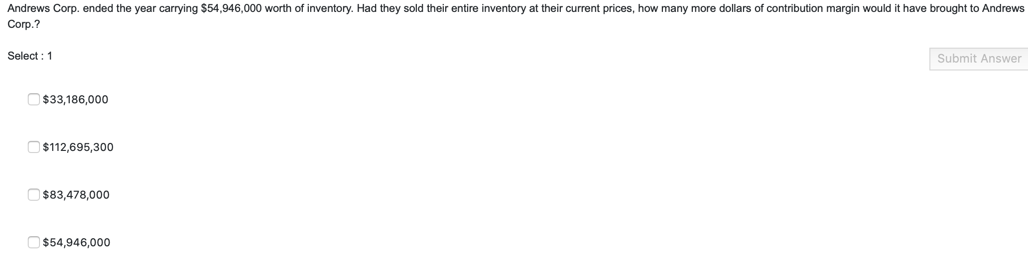 Andrews Corp. ended the year carrying $54,946,000