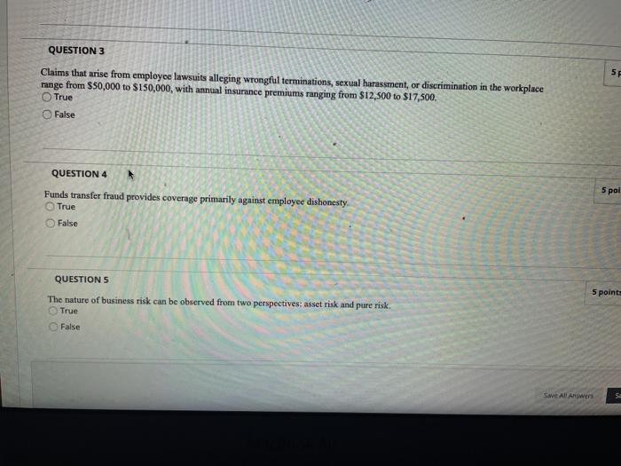 QUESTION 3 5 Claims that arise from employee