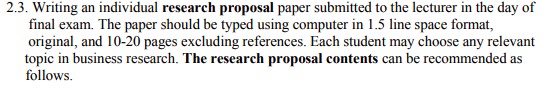 Write a research proposal with the topic of