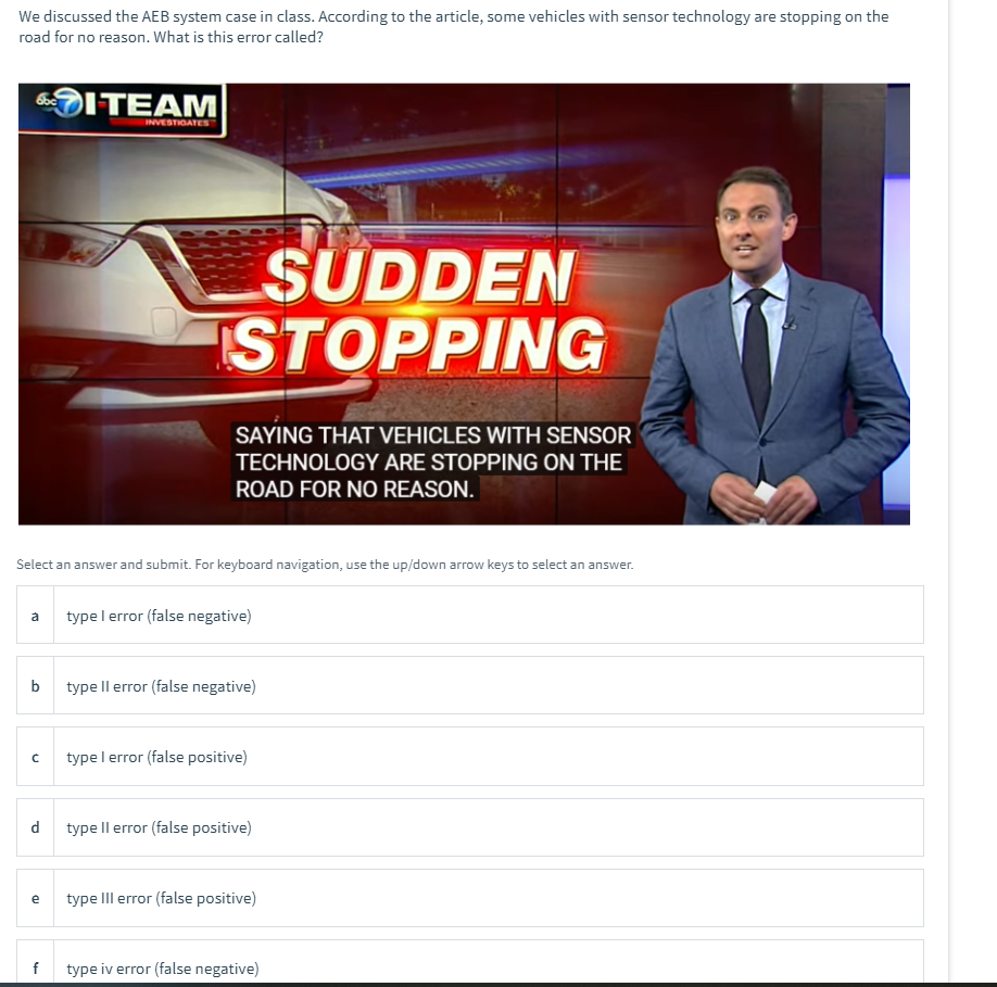 We discussed the AEB system case in class.