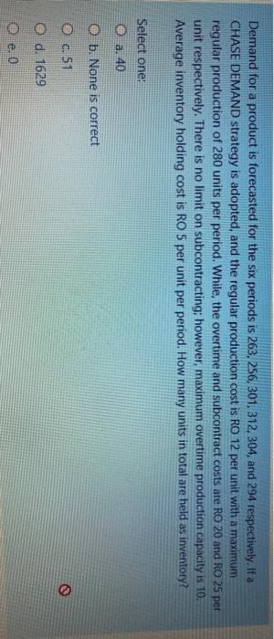 Demand for a product is forecasted for the six