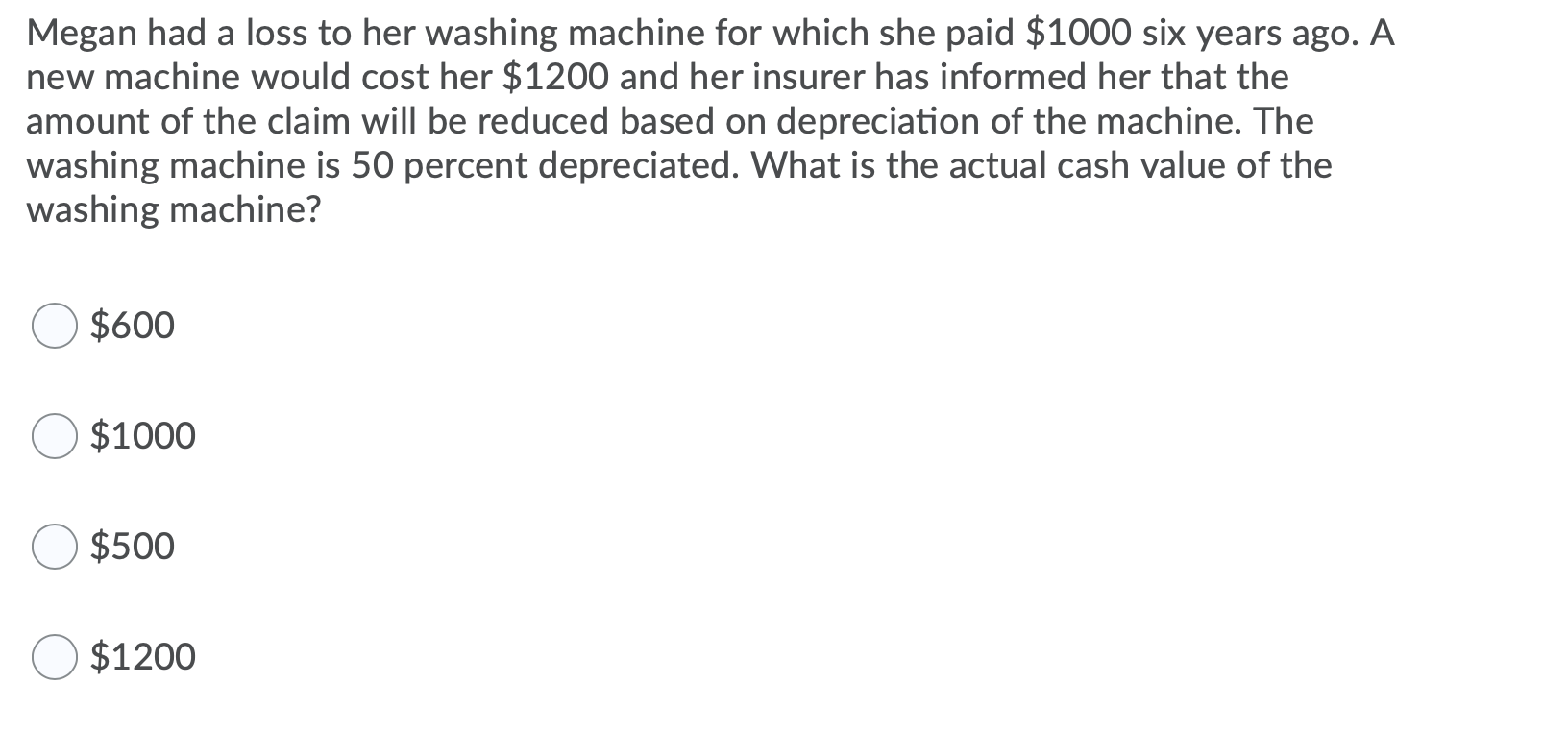 Megan had a loss to her washing machine for which