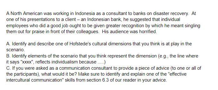 A North American was working in Indonesia as a