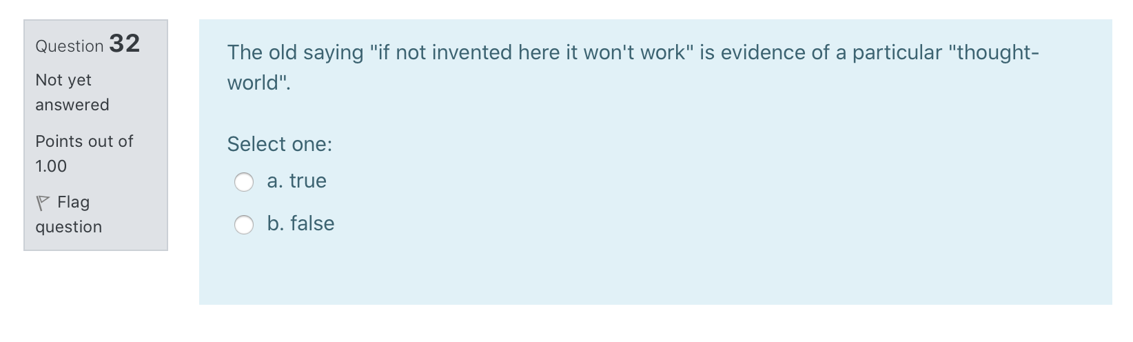 Question 32 The old saying "if not invented here