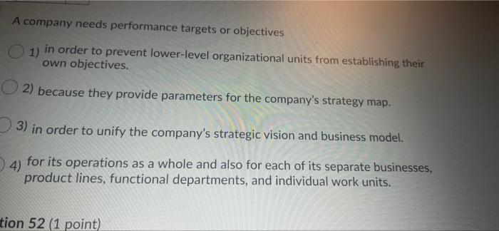 A company needs performance targets or objectives