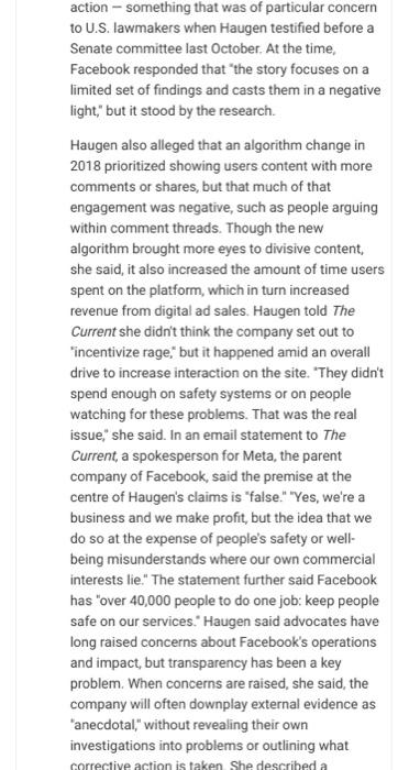 CBC Radio Haugen has accused Facebook of putting