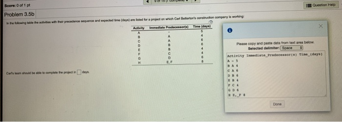 Score: 0 of 1 pt Question Help Problem 3.5b In
