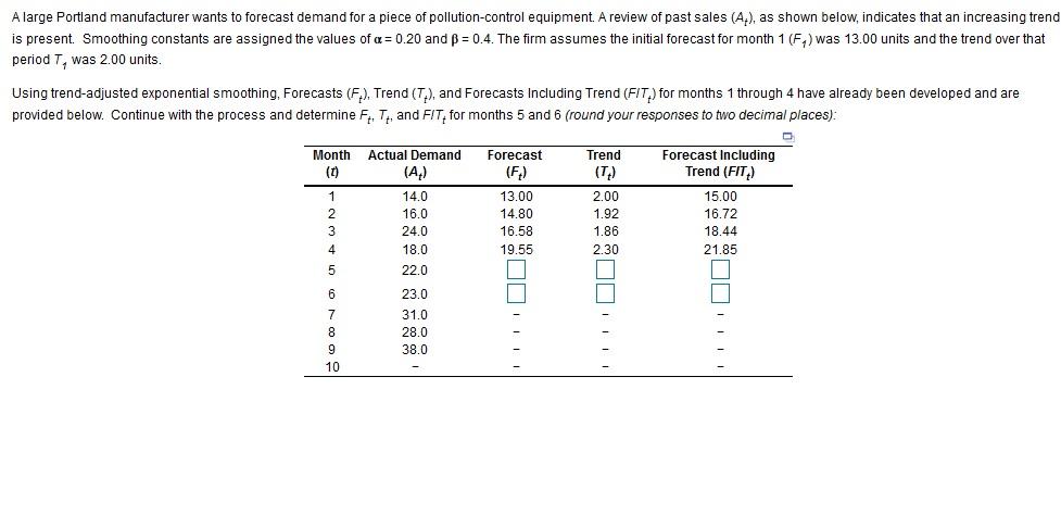 A large Portland manufacturer wants to forecast