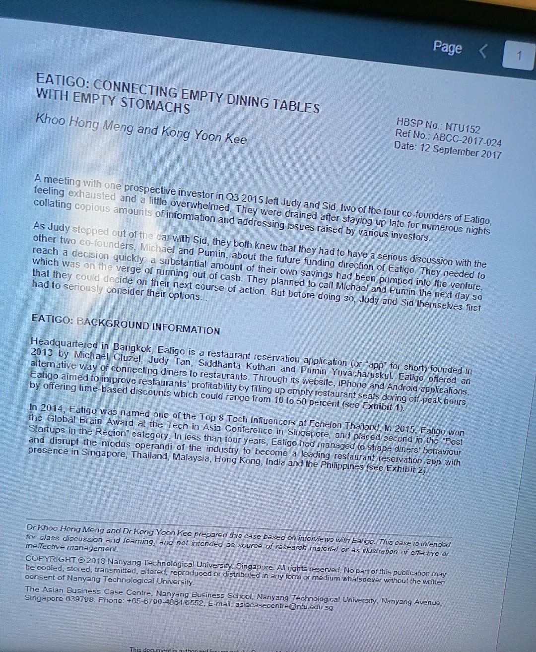 Read the case "EATIGO: CONNECTING EMPTY DINING