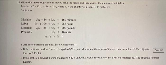 letters A-C 15. Given this linear programming