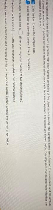 Four samples (4) are taken from a process, with