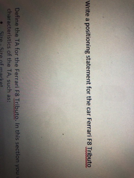 Write a positioning statement for the car Ferrari