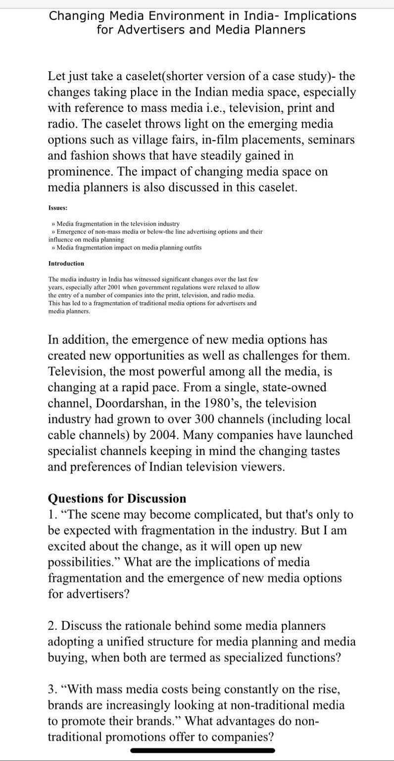 Question: Let just take a caselet(shorter version