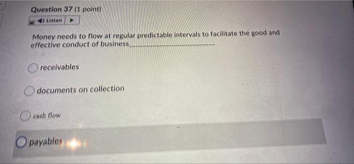 Question 37 (1 point) Listen Money needs to flow