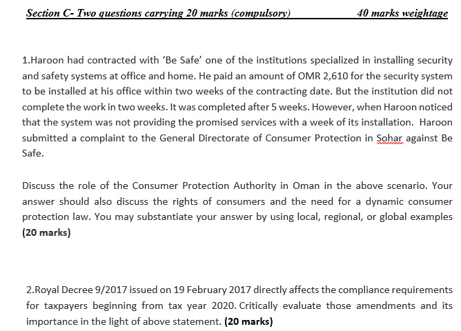 Section C- Two questions carrying 20 marks