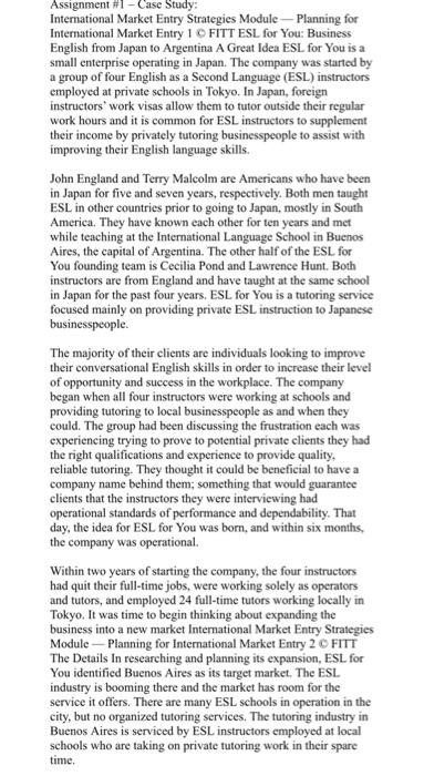 Assignment #1 - Case Study: International Market