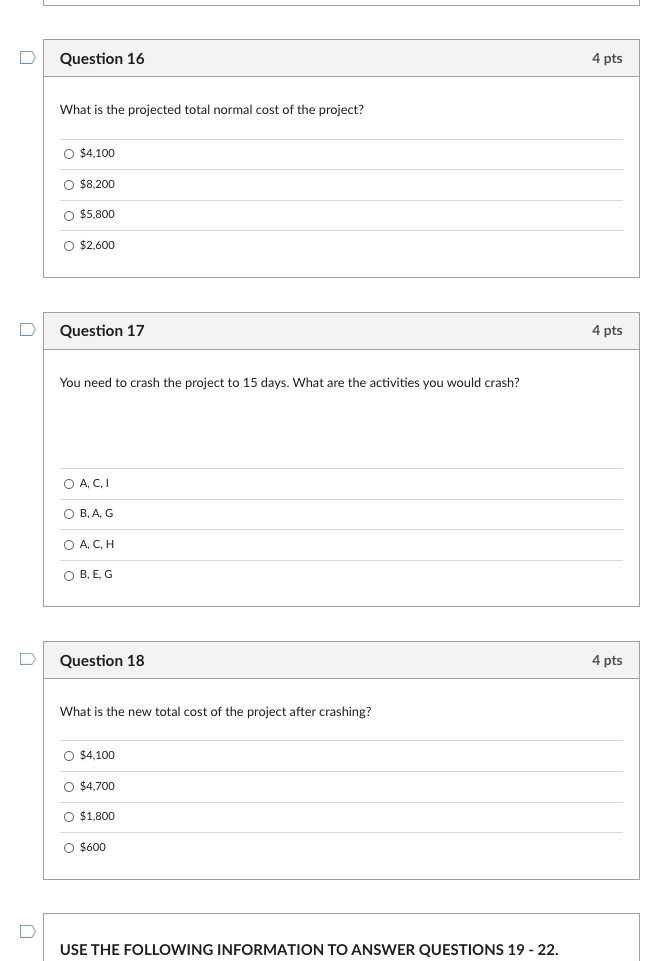 Given the following information, construct the