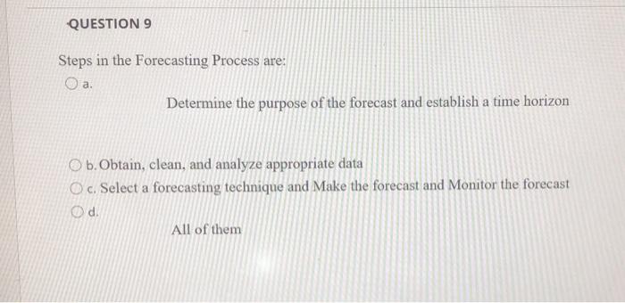 The factors using a forecasting technique are: a.