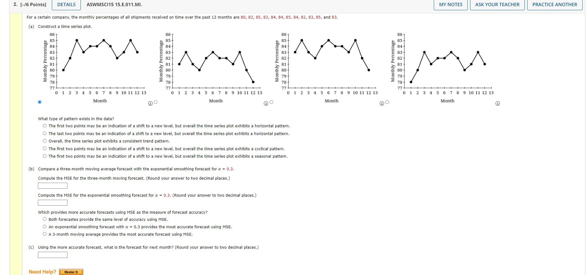 What type of pattern exists in the data? The