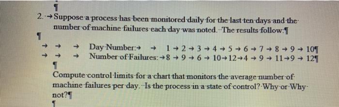 2.- Suppose a process has been monitored daily