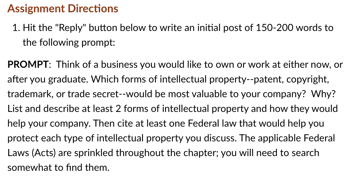 Assignment Directions 1. Hit the "Reply" button