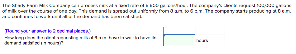 The Shady Farm Milk Company can process milk at a