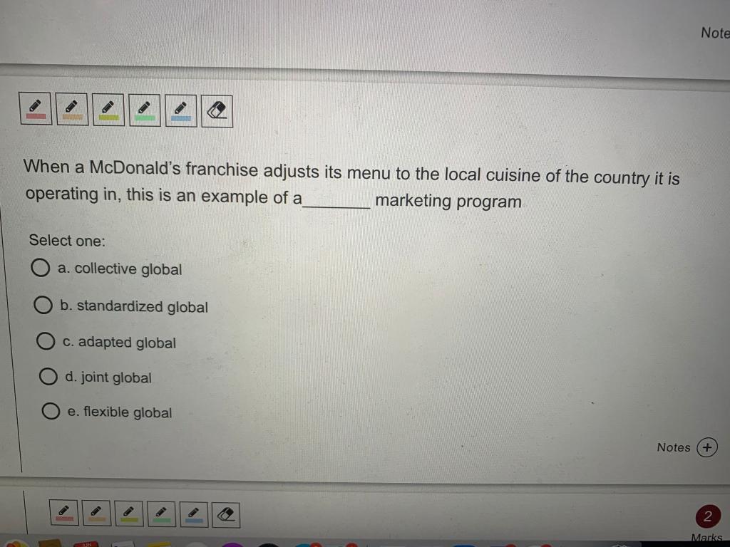 Note When a McDonald's franchise adjusts its menu