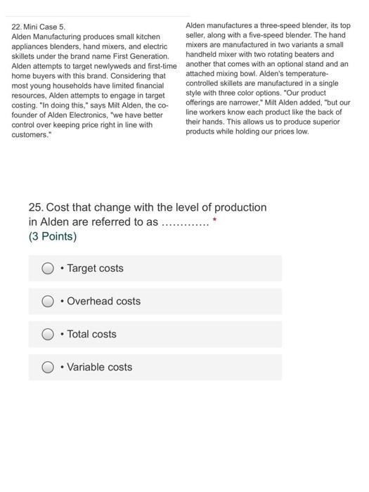 22. Mini Case 5. Alden manufactures a three-speed