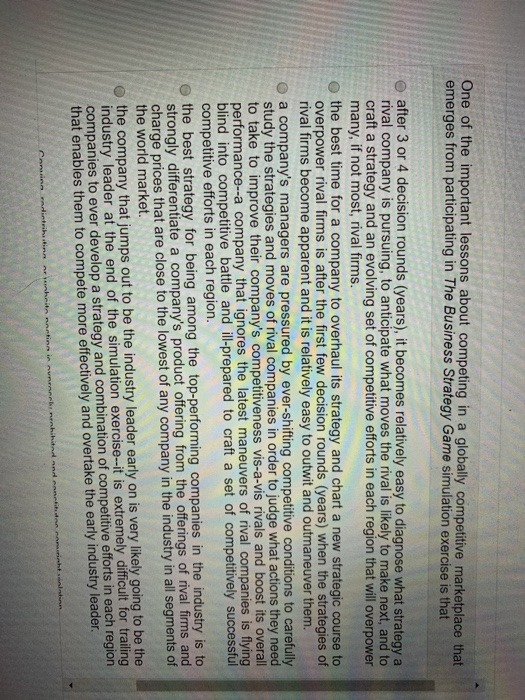 One of the important lessons about competing in a