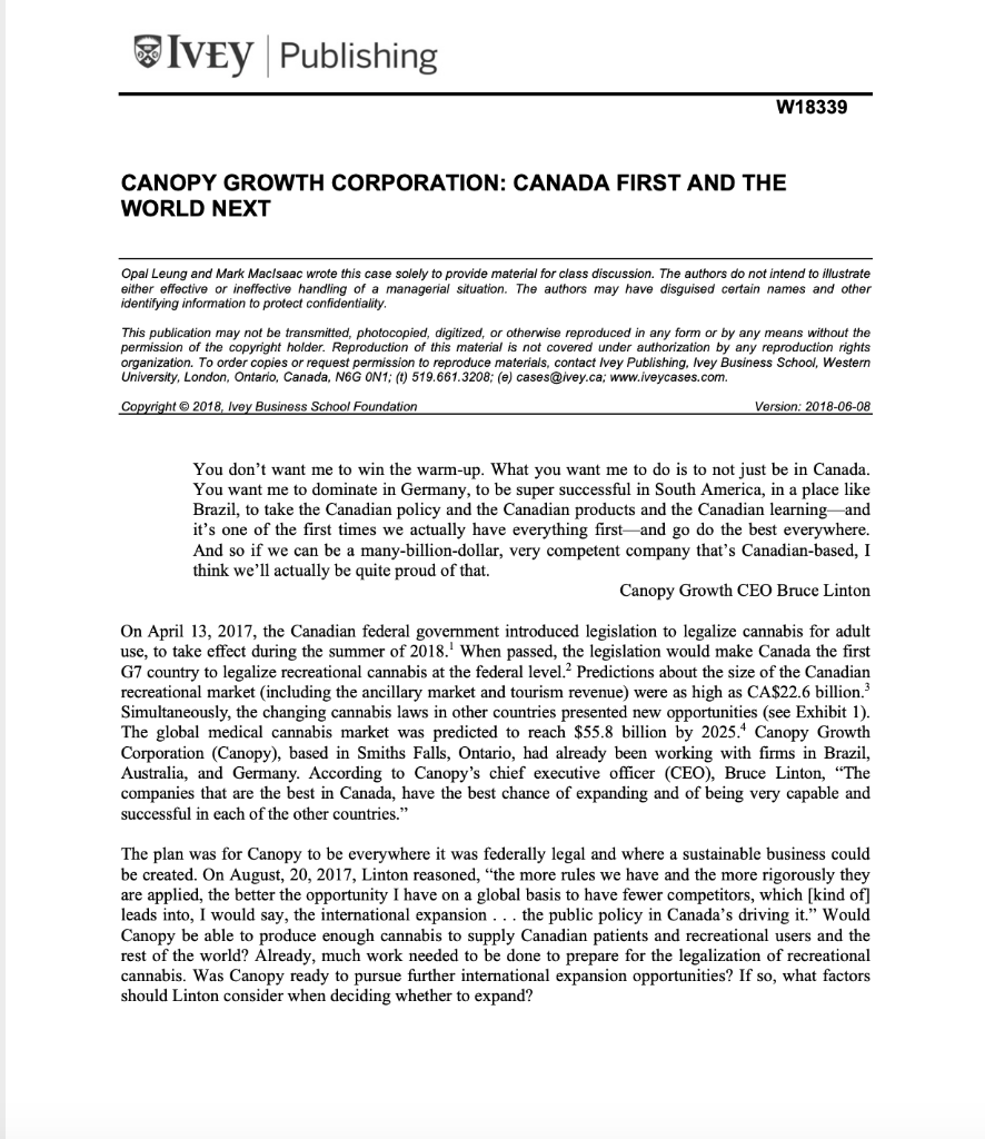 Conduct a SWOT analysis of Canopy Growth Corp.