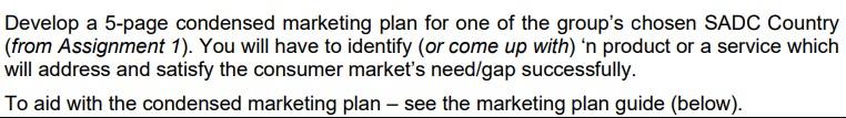 Please develop a market plan Based on the SADC
