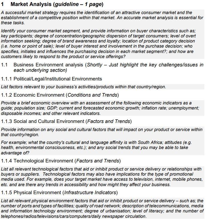 Please develop a market plan Based on the SADC