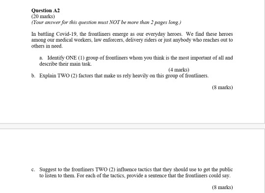 Question A2 (20 marks) (Your answer for this