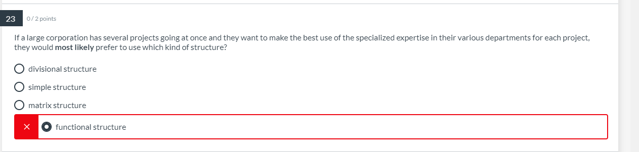 23 0/2 points If a large corporation has several