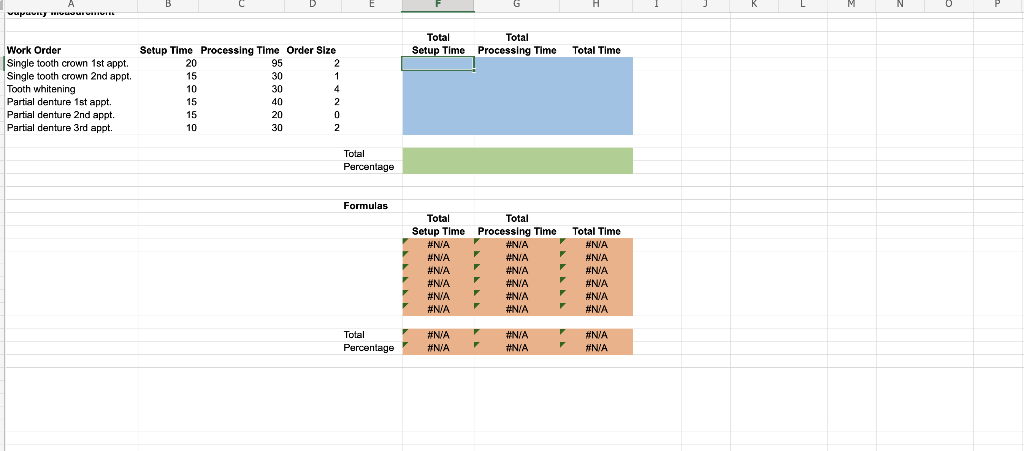 Excel Online Activity: Capacity A typical