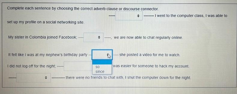 option below Complete each sentence by choosing