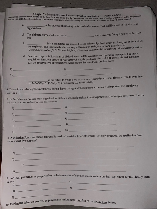 please answer all Chapter 7-Selecting Human