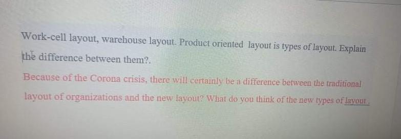 Work-cell layout, warehouse layout. Product