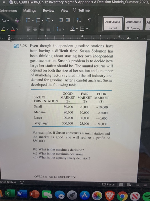CBA390 HW#4_Ch 12 Inventory Mgmt & Appendix A