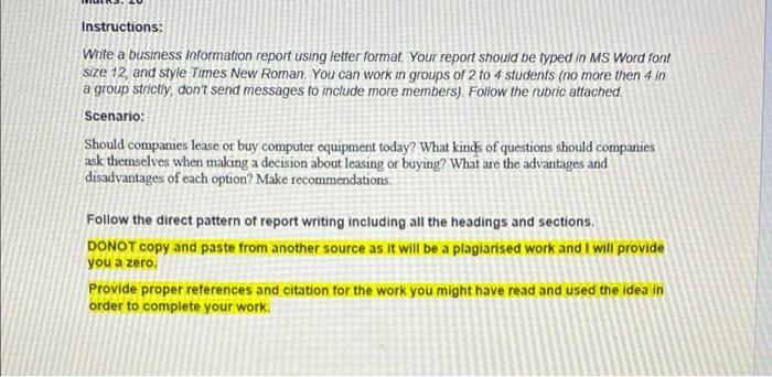 Instructions: Write a business Information report