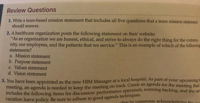 Review Questions 1. Write a team-based mission